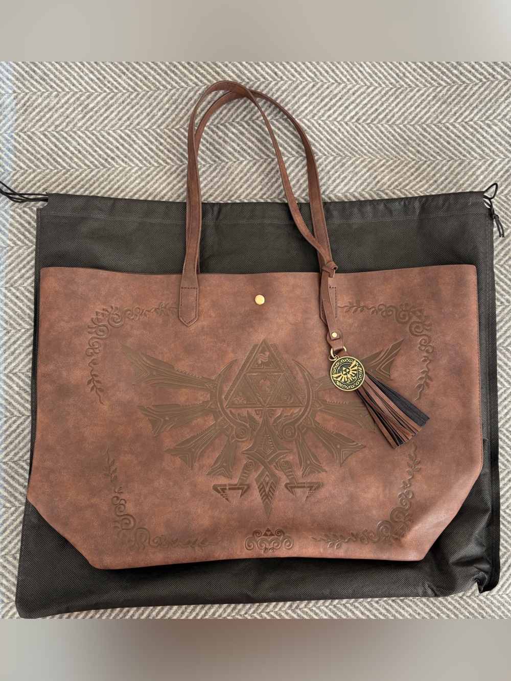 Zelda Brown Tote Bag with Gold Tassel Charm Nintendo